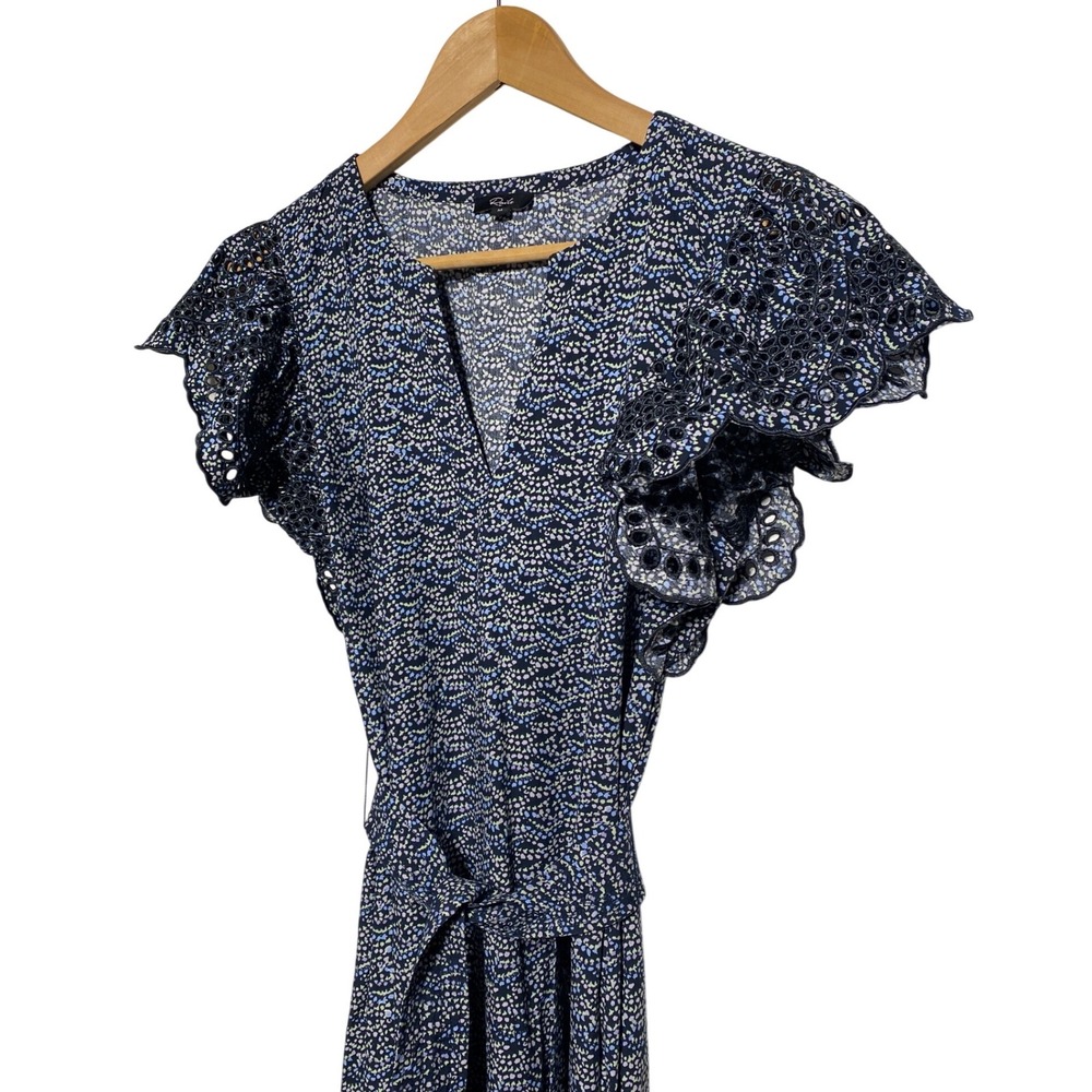 Rails Gia Midi Dress Blue Flutter Sleeve Eyelet Trim Size M Retail: $288 EUC